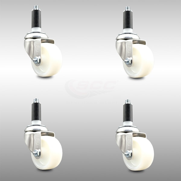 3 Inch 316SS Nylon Wheel Swivel 1 Inch Expanding Stem Caster Set SCC